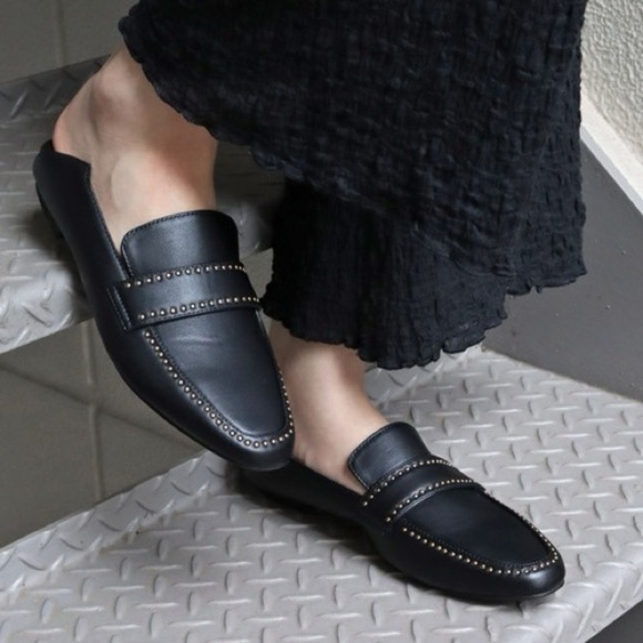 Zara Black Soft Leather Studded Loafer Sz 7.5 - Picture 1 of 15